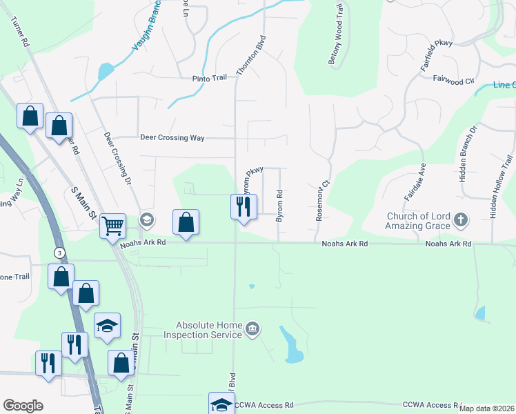 map of restaurants, bars, coffee shops, grocery stores, and more near 9523 Creekside Rd in Jonesboro