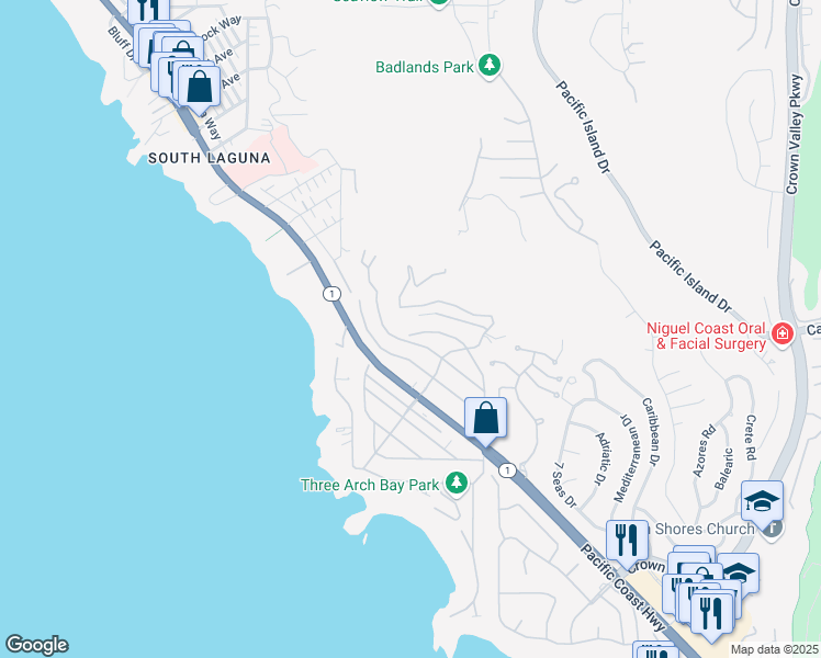 map of restaurants, bars, coffee shops, grocery stores, and more near 25 No Vista De La Luna in Laguna Beach