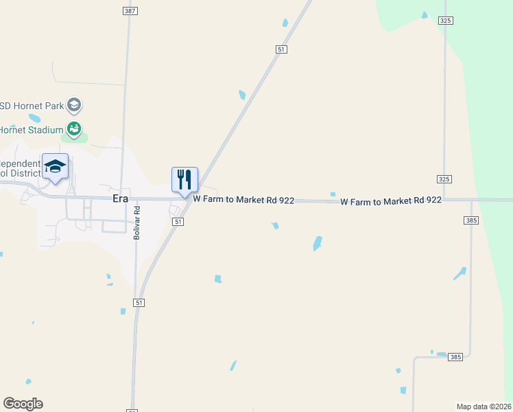 map of restaurants, bars, coffee shops, grocery stores, and more near 6696 West Farm to Market Road 922 in Era