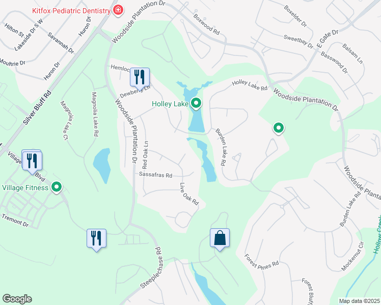 map of restaurants, bars, coffee shops, grocery stores, and more near 3 Water Oak Court in Aiken