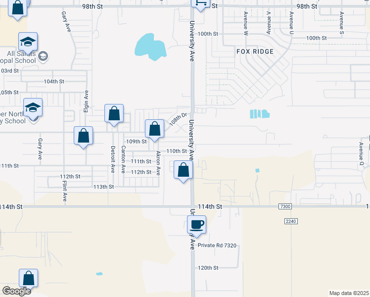 map of restaurants, bars, coffee shops, grocery stores, and more near 2506 110th Street in Lubbock