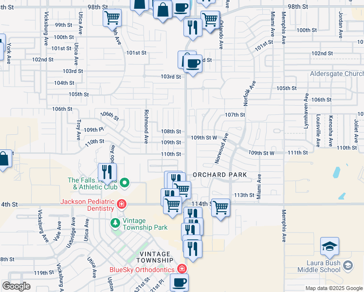 map of restaurants, bars, coffee shops, grocery stores, and more near 4403 109th Street in Lubbock