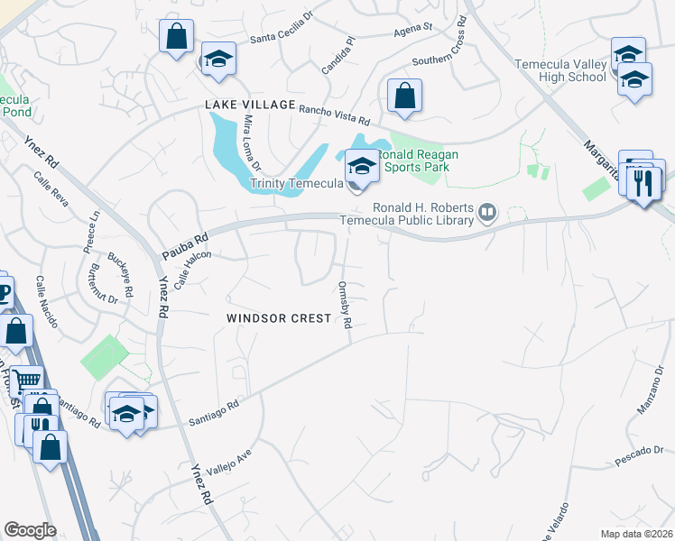 map of restaurants, bars, coffee shops, grocery stores, and more near 30538 Colina Verde Street in Temecula