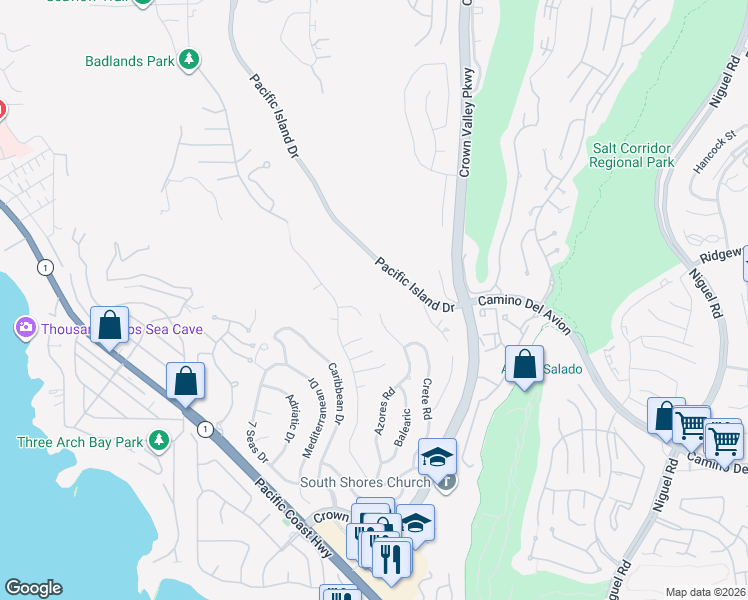map of restaurants, bars, coffee shops, grocery stores, and more near 32221 Azores Road in Dana Point