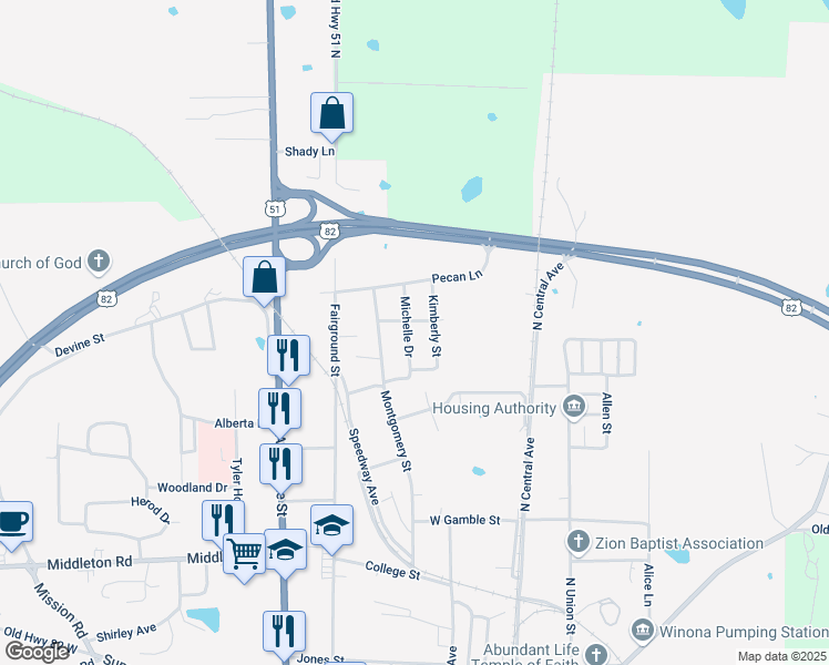 map of restaurants, bars, coffee shops, grocery stores, and more near 801-899 Michelle Drive in Winona