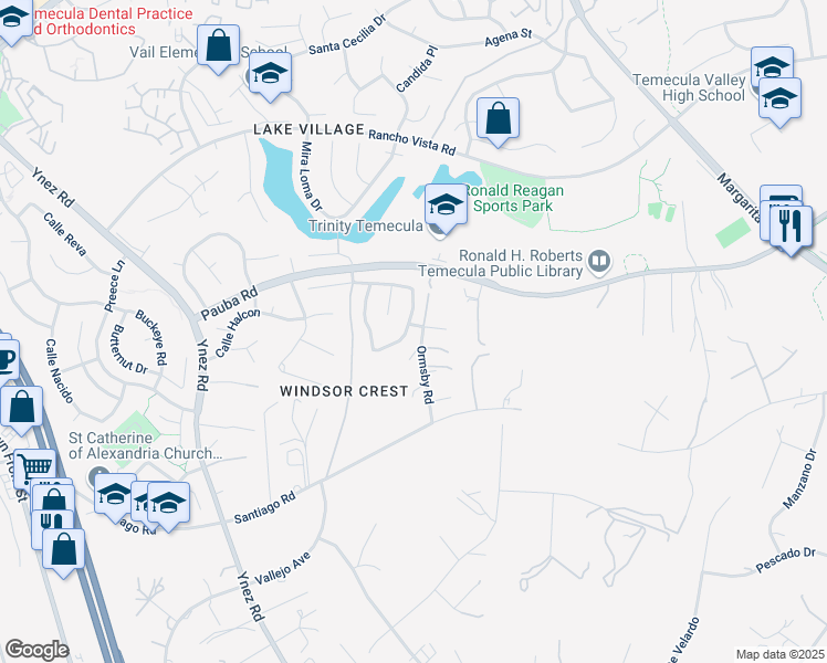 map of restaurants, bars, coffee shops, grocery stores, and more near 30538 Colina Verde Street in Temecula