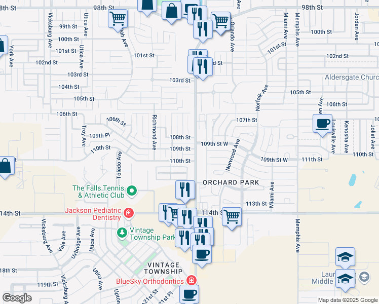 map of restaurants, bars, coffee shops, grocery stores, and more near 4403 109th Street in Lubbock