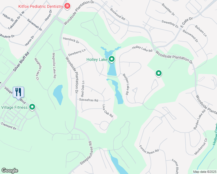 map of restaurants, bars, coffee shops, grocery stores, and more near 3 Water Oak Court in Aiken