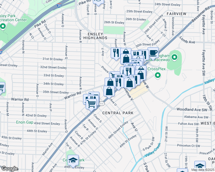 map of restaurants, bars, coffee shops, grocery stores, and more near 1947 Warrior Rd in Birmingham