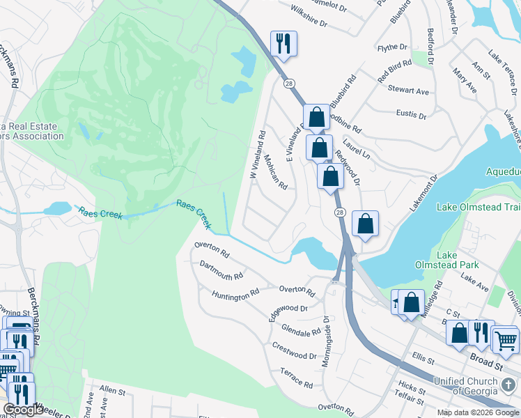 map of restaurants, bars, coffee shops, grocery stores, and more near 2409 Hiawassee Road in Augusta