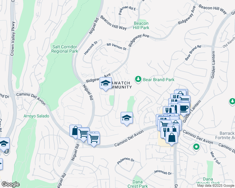 map of restaurants, bars, coffee shops, grocery stores, and more near 3 High Bluff in Laguna Niguel