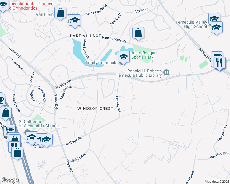 map of restaurants, bars, coffee shops, grocery stores, and more near 30538 Colina Verde Street in Temecula