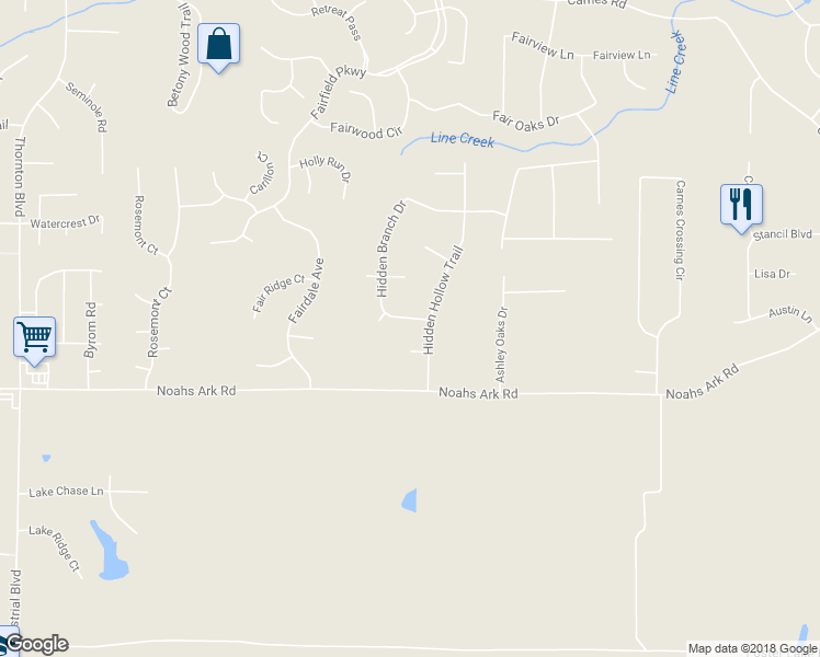 map of restaurants, bars, coffee shops, grocery stores, and more near 9511 Hidden Branch Drive in Jonesboro