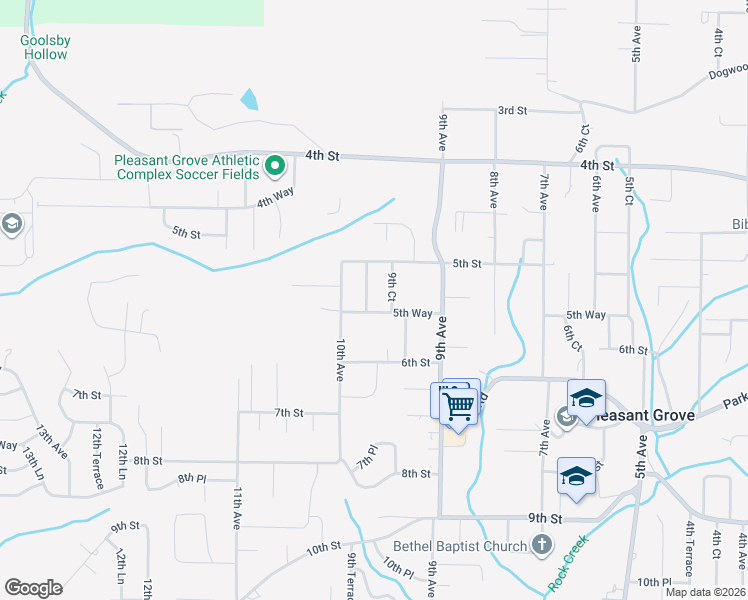 map of restaurants, bars, coffee shops, grocery stores, and more near 533 9th Terrace in Pleasant Grove