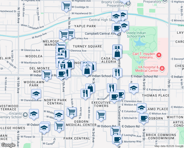 map of restaurants, bars, coffee shops, grocery stores, and more near in Phoenix
