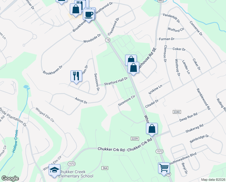map of restaurants, bars, coffee shops, grocery stores, and more near 125 Lynn Dr in Aiken