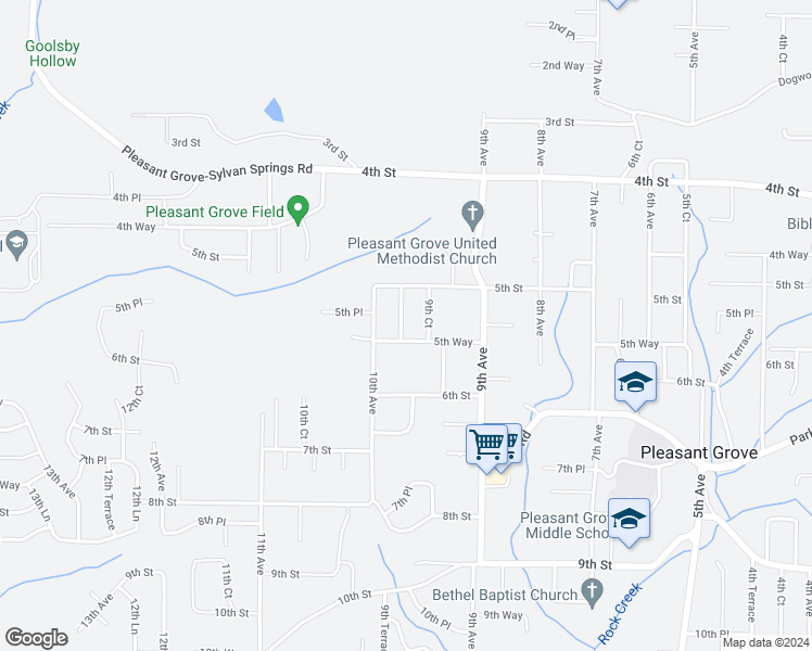 map of restaurants, bars, coffee shops, grocery stores, and more near 533 9th Terrace in Pleasant Grove