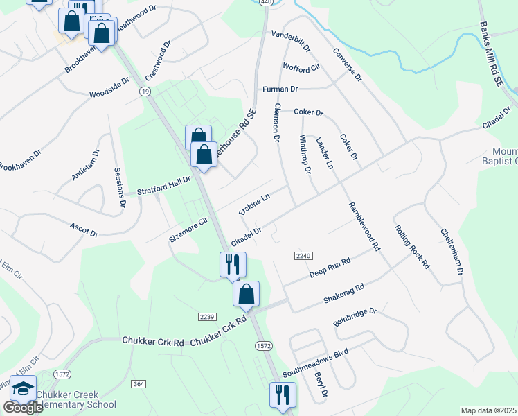 map of restaurants, bars, coffee shops, grocery stores, and more near 11 Erskine Lane in Aiken