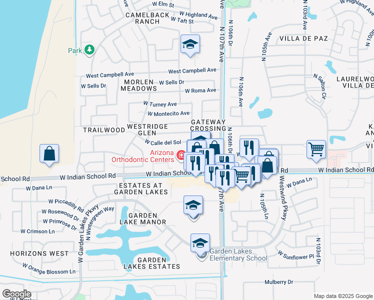 map of restaurants, bars, coffee shops, grocery stores, and more near 4137 North 108th Avenue in Phoenix