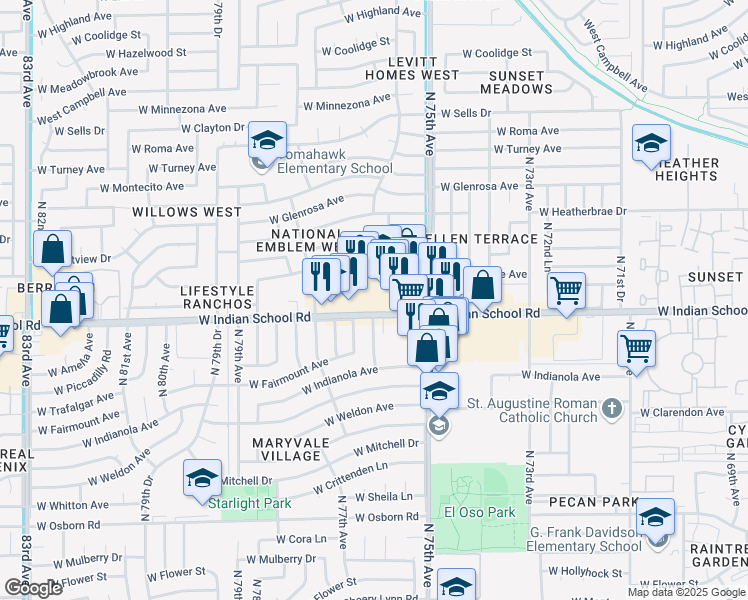 map of restaurants, bars, coffee shops, grocery stores, and more near in Phoenix