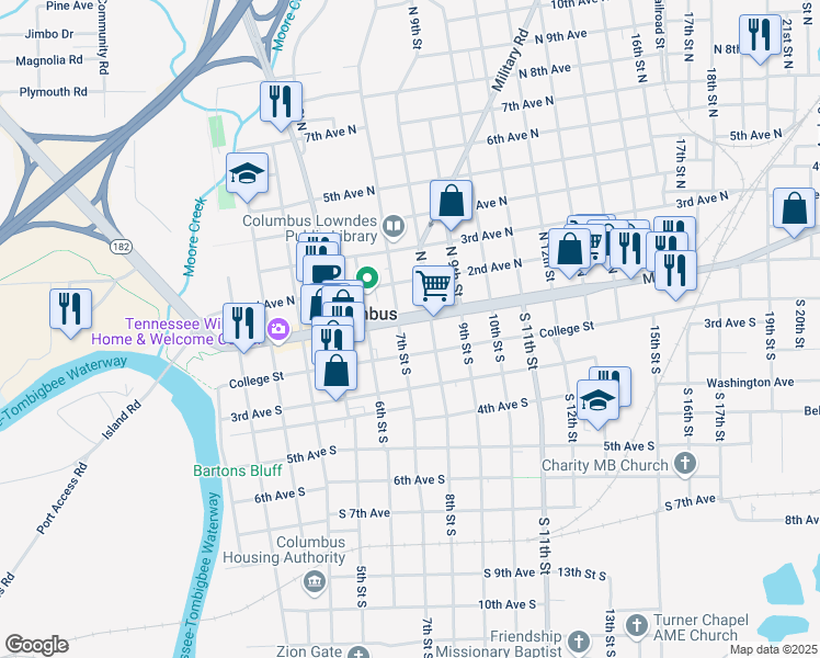 map of restaurants, bars, coffee shops, grocery stores, and more near 710 Main St in Columbus