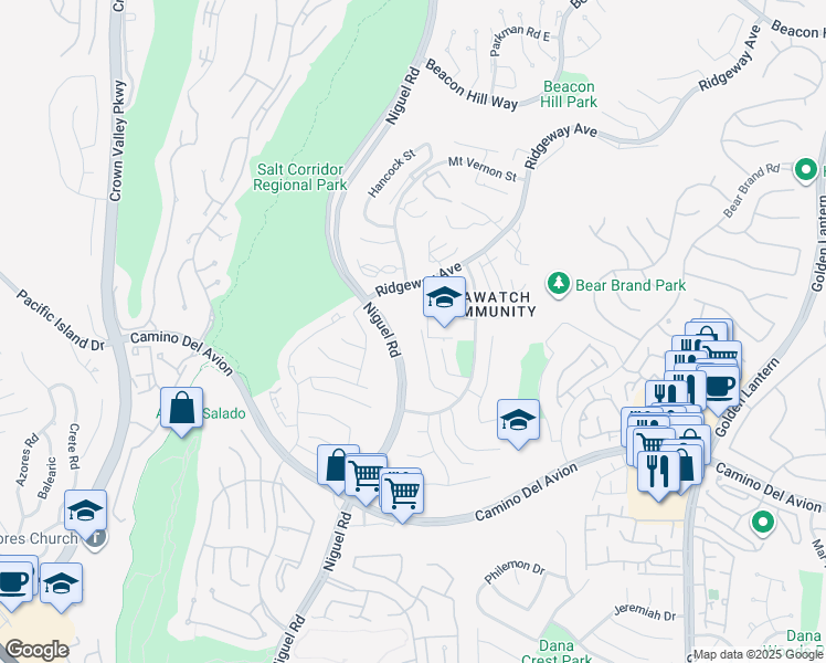 map of restaurants, bars, coffee shops, grocery stores, and more near 3 White Sail in Laguna Niguel