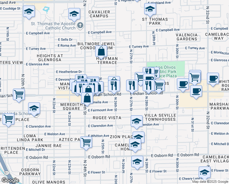map of restaurants, bars, coffee shops, grocery stores, and more near in Phoenix