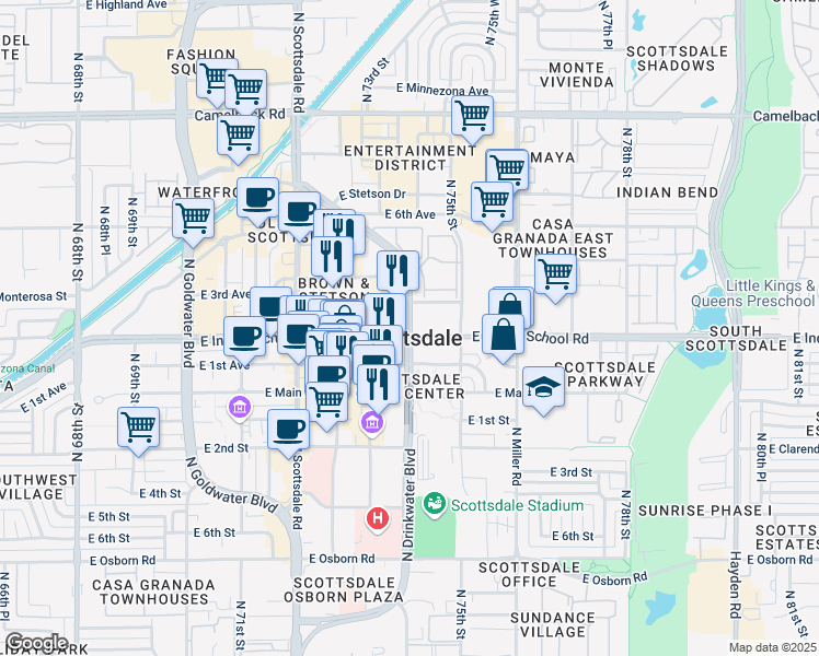 map of restaurants, bars, coffee shops, grocery stores, and more near in Scottsdale