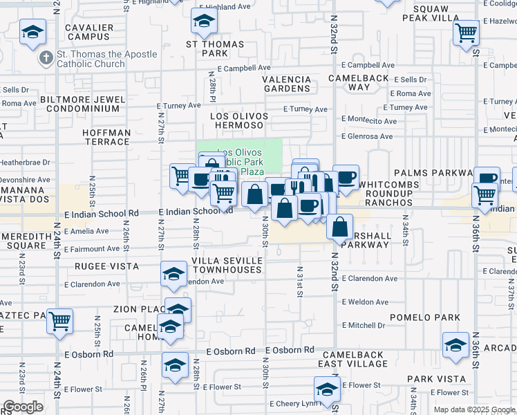 map of restaurants, bars, coffee shops, grocery stores, and more near in Phoenix