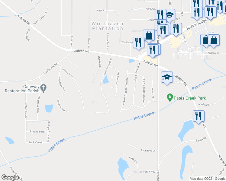 map of restaurants, bars, coffee shops, grocery stores, and more near 505 Olivia Court in Stockbridge