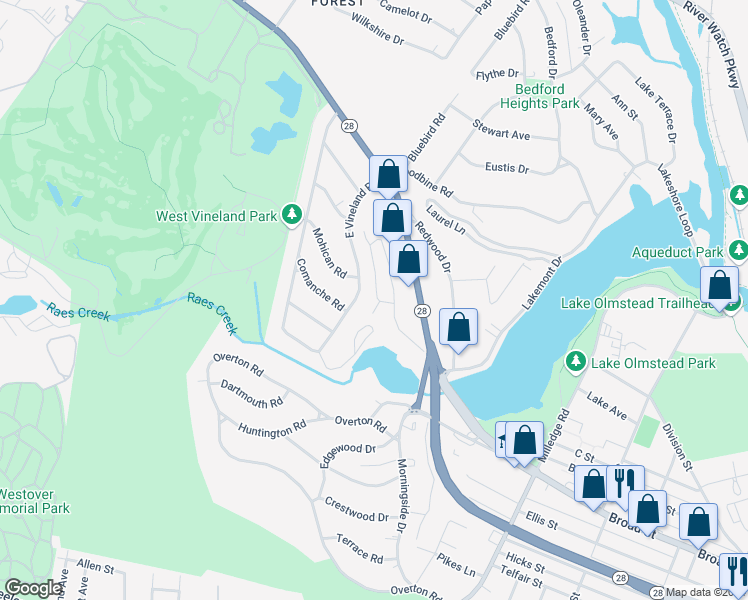 map of restaurants, bars, coffee shops, grocery stores, and more near 102 Green Ash Court in Augusta