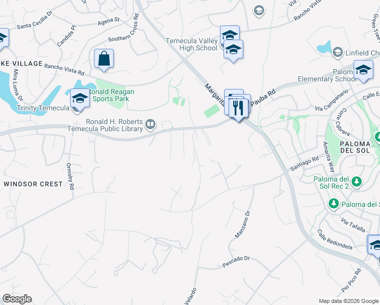 map of restaurants, bars, coffee shops, grocery stores, and more near 43130 Calle Camellia in Temecula