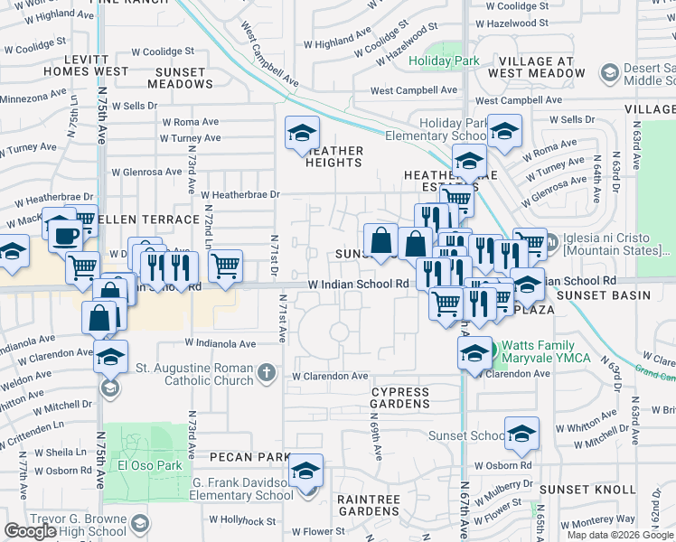 map of restaurants, bars, coffee shops, grocery stores, and more near 4101 North 69th Lane in Phoenix
