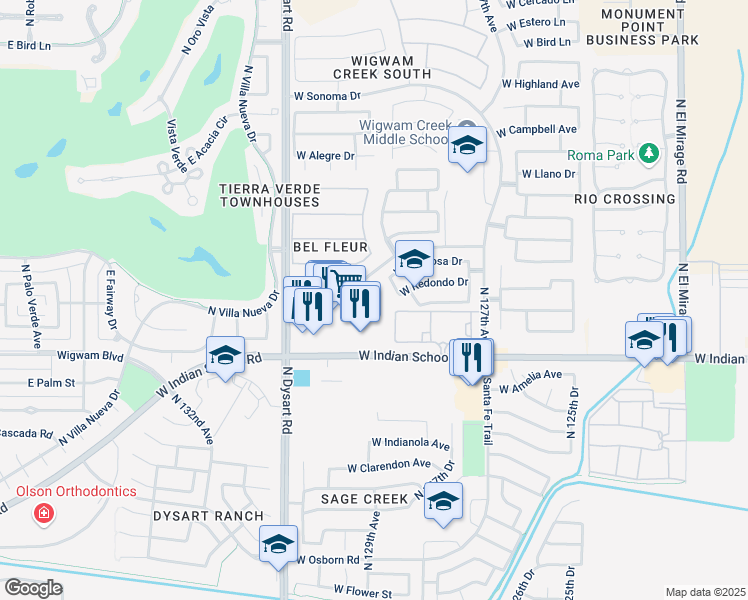 map of restaurants, bars, coffee shops, grocery stores, and more near 12917 Las Cruces Drive in Litchfield Park