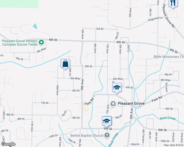 map of restaurants, bars, coffee shops, grocery stores, and more near 821 5th Place in Pleasant Grove