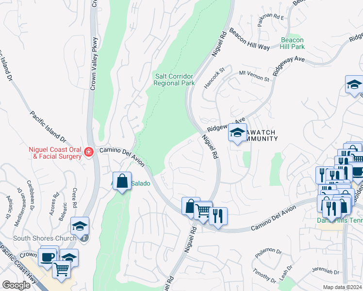 map of restaurants, bars, coffee shops, grocery stores, and more near 23963 Catamaran Way in Laguna Niguel