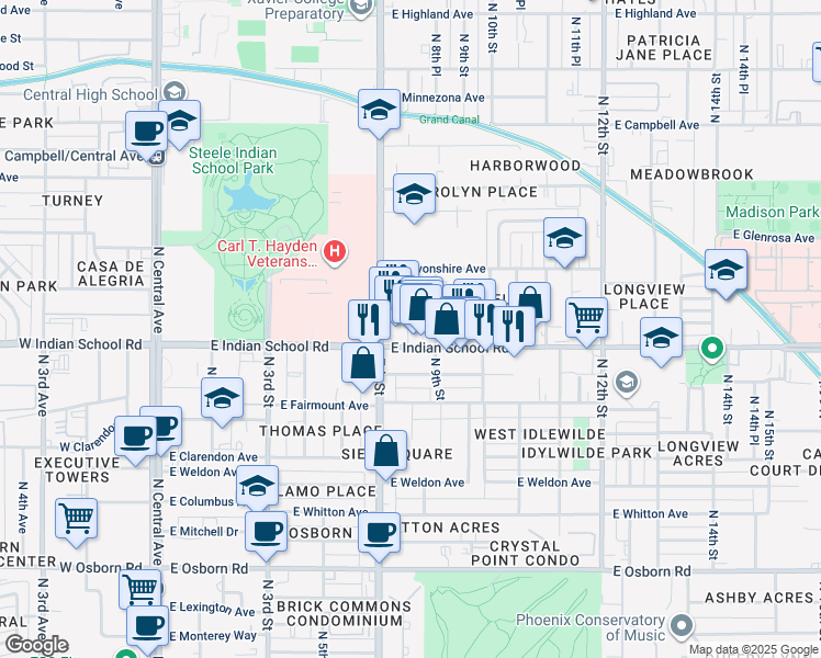 map of restaurants, bars, coffee shops, grocery stores, and more near in Phoenix