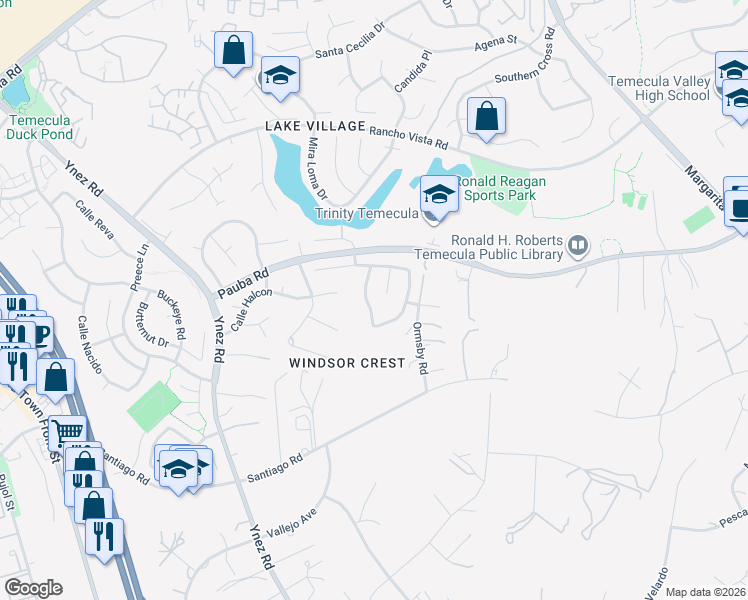 map of restaurants, bars, coffee shops, grocery stores, and more near 43144 Vista Del Rancho in Temecula