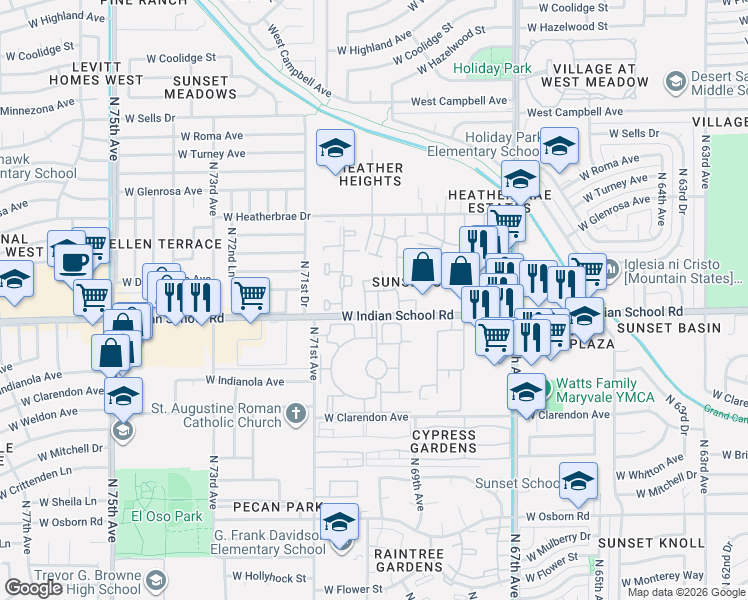 map of restaurants, bars, coffee shops, grocery stores, and more near 4101 North 69th Lane in Phoenix