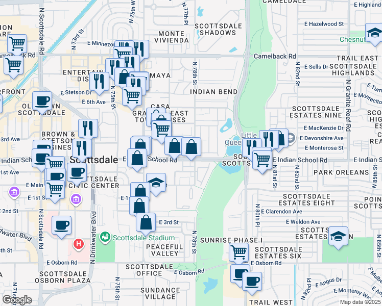 map of restaurants, bars, coffee shops, grocery stores, and more near 4120 North 78th Street in Scottsdale