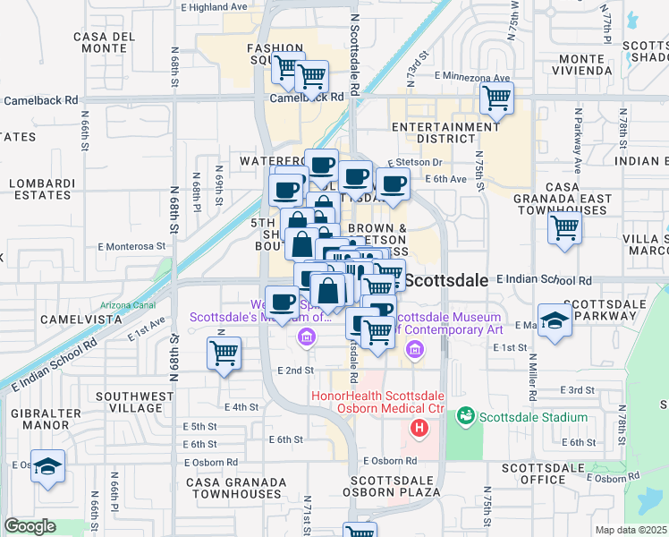 map of restaurants, bars, coffee shops, grocery stores, and more near 4110 North Scottsdale Road in Scottsdale
