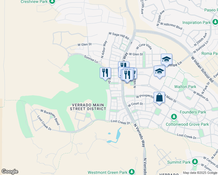 map of restaurants, bars, coffee shops, grocery stores, and more near 3943 North Founder Circle in Buckeye