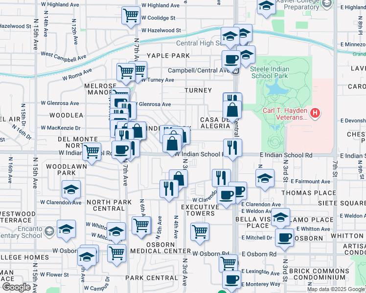 map of restaurants, bars, coffee shops, grocery stores, and more near in Phoenix