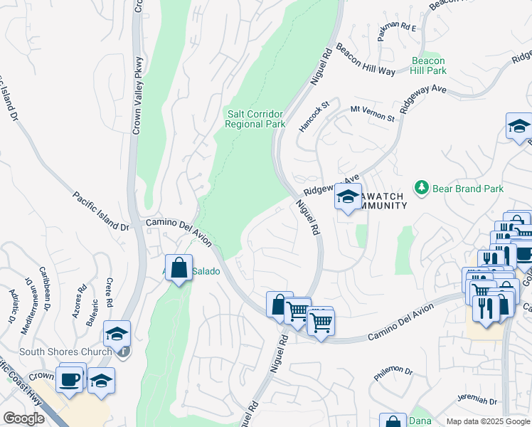 map of restaurants, bars, coffee shops, grocery stores, and more near 23963 Catamaran Way in Laguna Niguel
