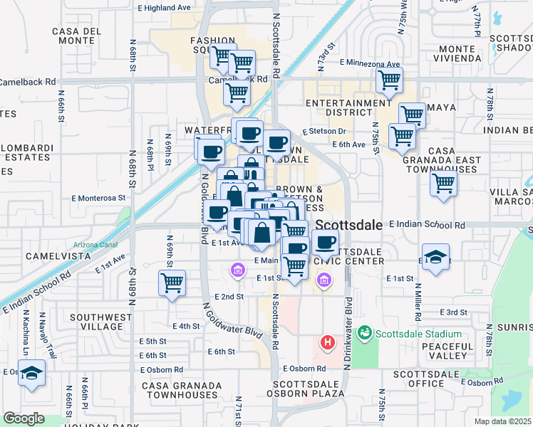 map of restaurants, bars, coffee shops, grocery stores, and more near 4110 North Scottsdale Road in Scottsdale