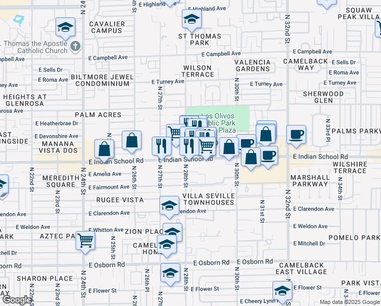 map of restaurants, bars, coffee shops, grocery stores, and more near in Phoenix