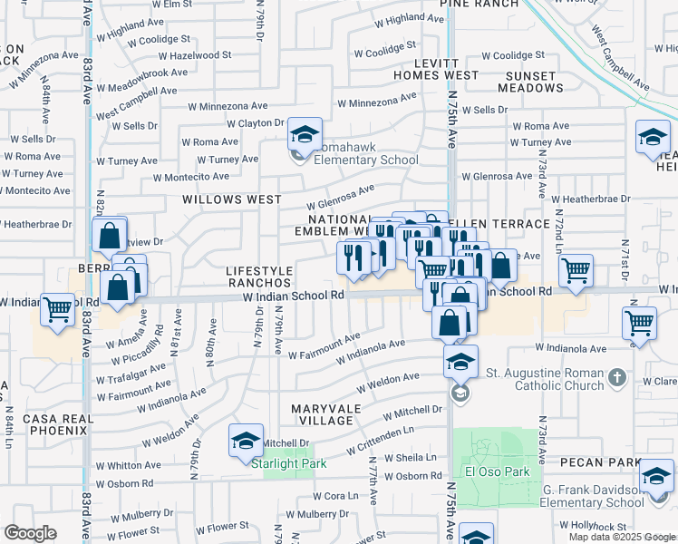 map of restaurants, bars, coffee shops, grocery stores, and more near in Phoenix