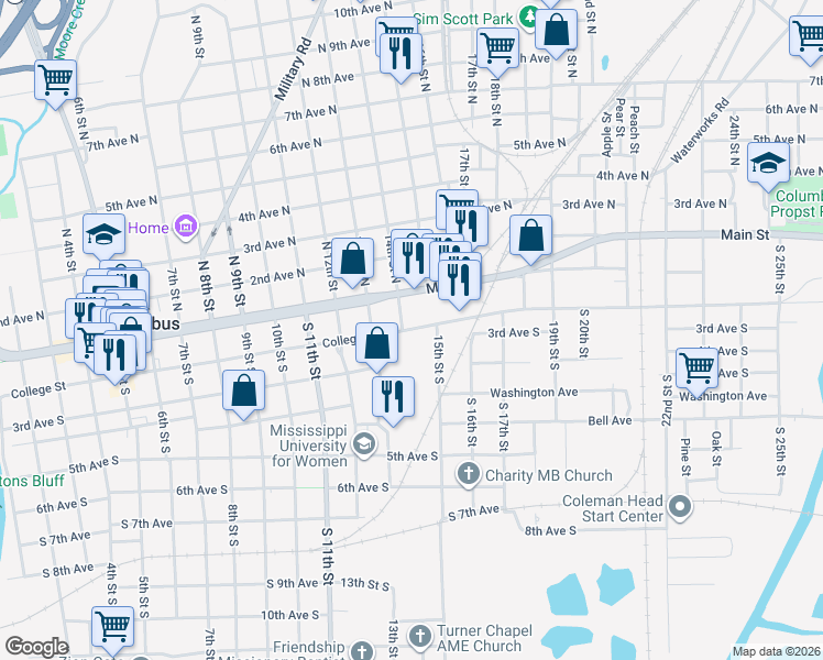 map of restaurants, bars, coffee shops, grocery stores, and more near 201-299 S 15th St in Columbus