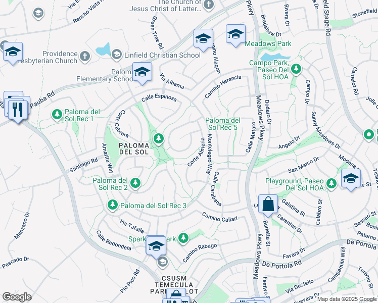 map of restaurants, bars, coffee shops, grocery stores, and more near 31898 Calle Ballentine in Temecula