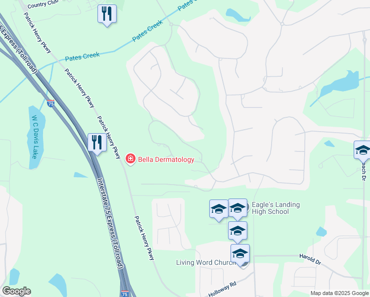 map of restaurants, bars, coffee shops, grocery stores, and more near 248 Montrose Drive in McDonough
